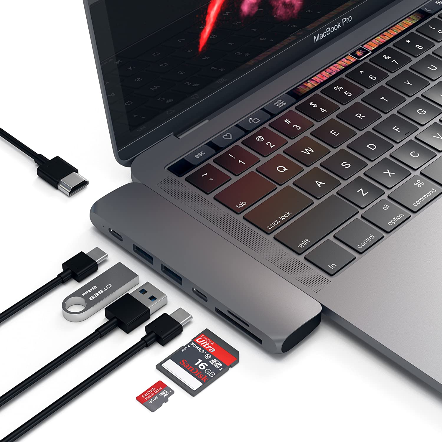 【日本代購】Satechi Type-C 鋁Pro集線器7-in-2 (太空灰) 多功能USB-C端口40Gbs PD, 4K HDMI, USB-A, micro/SD插槽(MacBookPro/ Air2018以後適用)