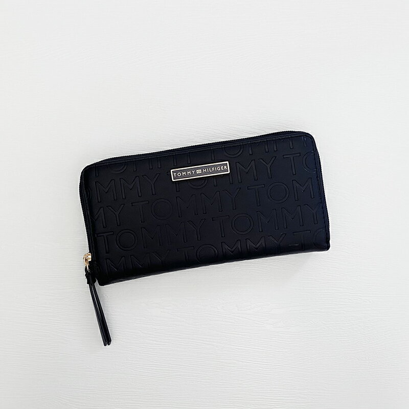 美國百分百【全新真品】Tommy Hilfiger 皮夾 RFID防盜 TH 長夾 錢包 logo 壓紋印花 深藍 DC66