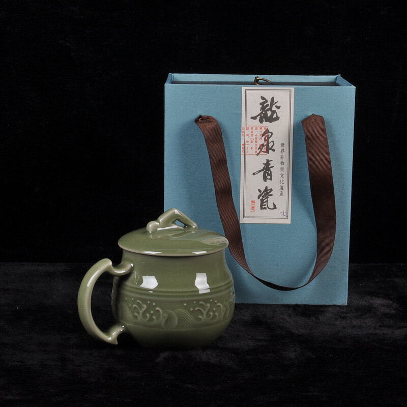 雲上龍泉青瓷家用水杯中式泡茶杯馬克杯 陶瓷辦公室會議茶杯