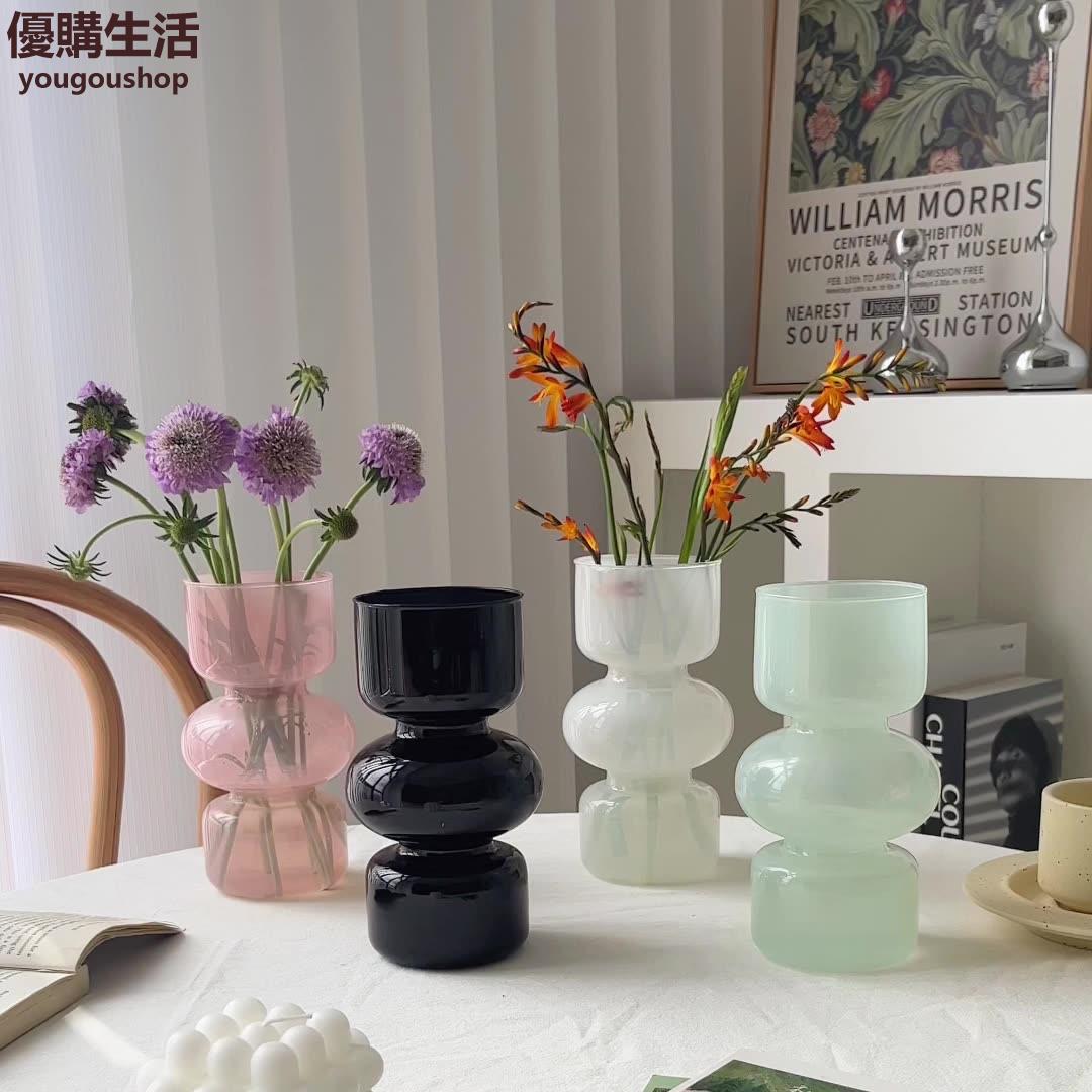 優購生活~法式小花瓶擺件客廳插花玻璃ins鮮花簡約現代中古鬱金香綠色白色咖啡廳 咖啡店 甜品店 擺件 裝飾 網美 自拍 藝術
