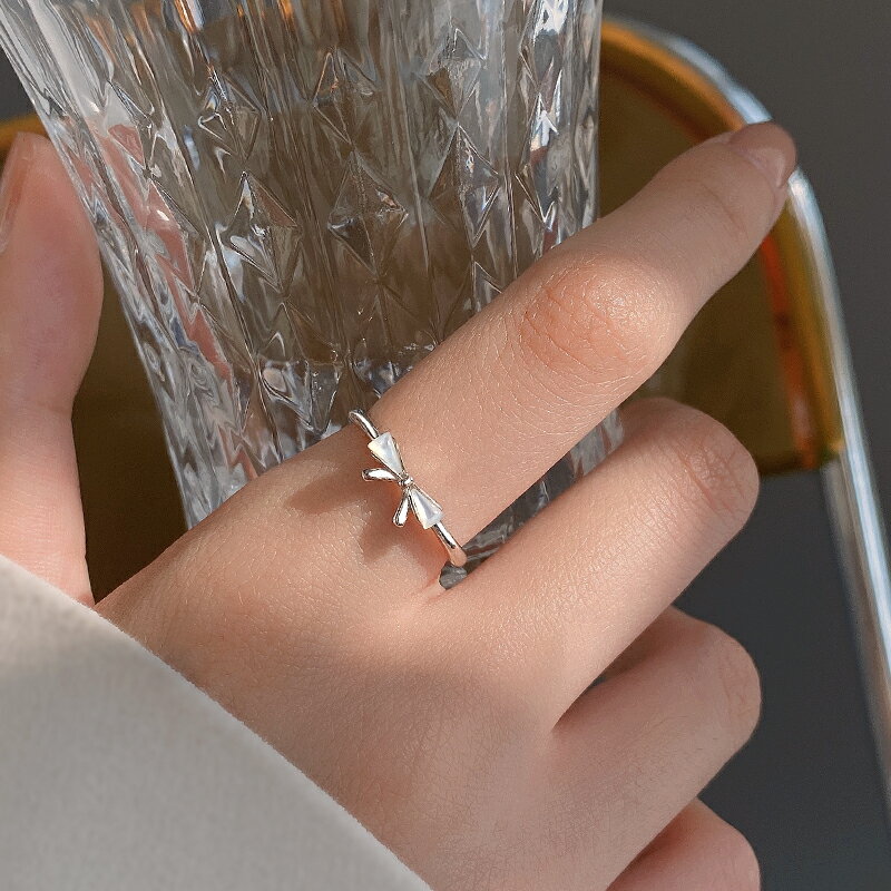 925純銀蝴蝶結戒指女夏季設計小眾輕奢精致高級感時尚個性食指戒