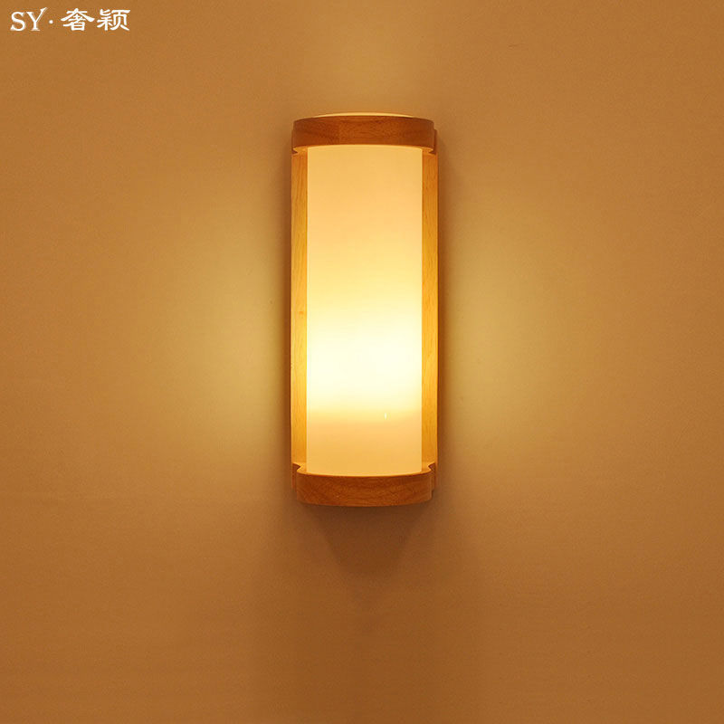 led簡約現代壁燈 臥室床頭客廳過道書房北歐實木原木燈 具創意