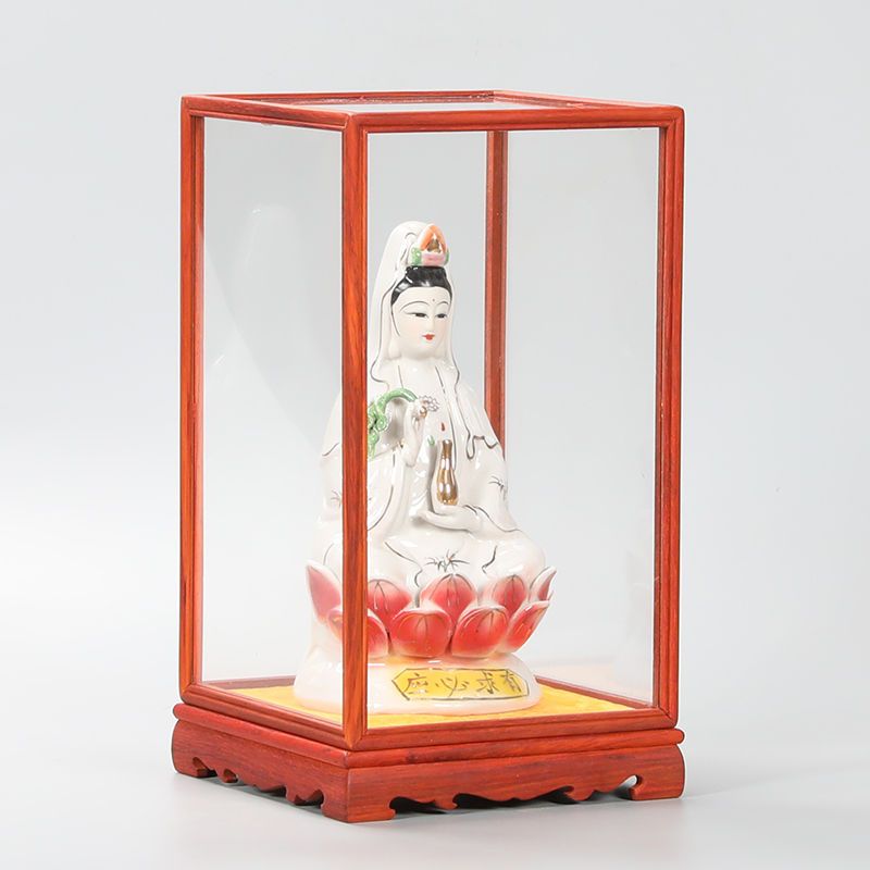 紅木玻璃罩觀音佛像文玩工藝品擺件透明展示盒 實木雕刻寶籠防塵罩