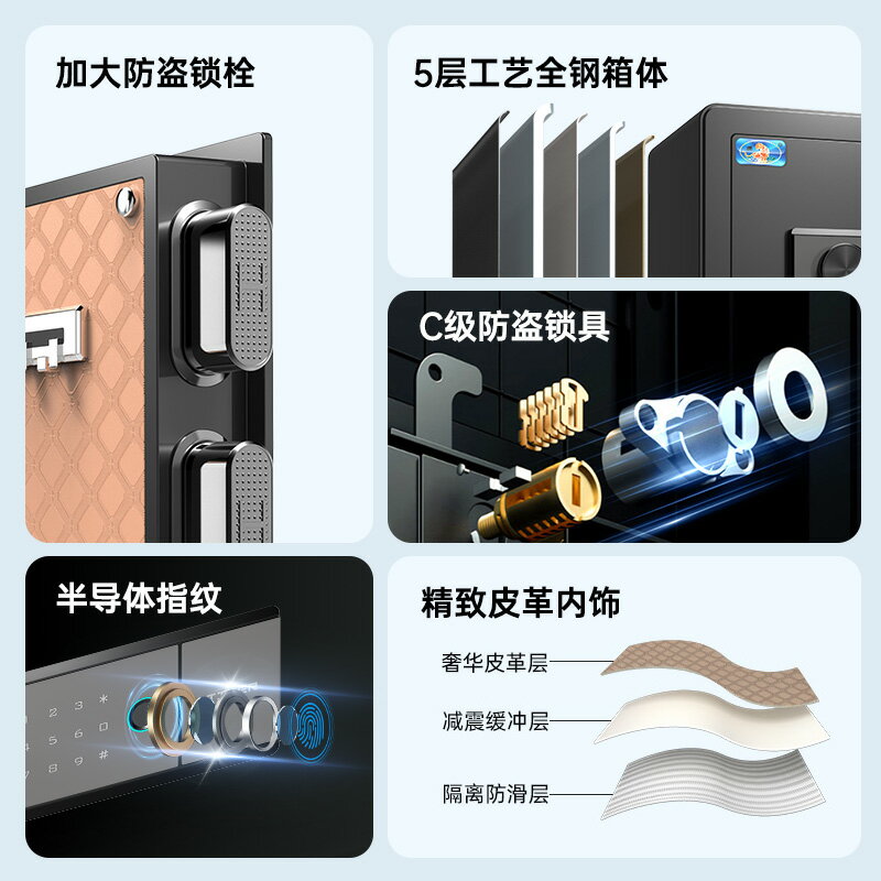 虎牌保險櫃家用小型45/35/25cm指紋密碼智慧家庭全鋼防盜迷你隱形辦公保險箱入墻入衣櫃保管箱床頭夾萬