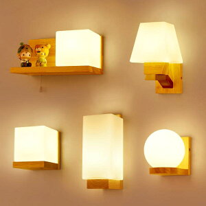 現代北歐臥室床頭壁燈溫馨日式過道燈中式實木LED燈原木酒店燈具