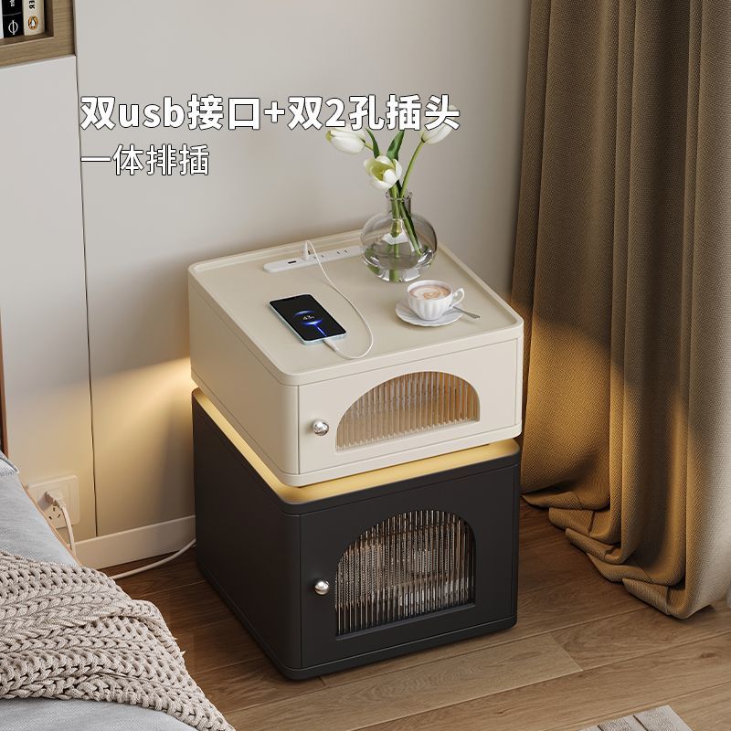 床頭櫃 臥室收納 儲物櫃 邊櫃 現代簡約床頭櫃子家用臥室床頭收納櫃輕奢高級感小型床邊櫃置物架 3