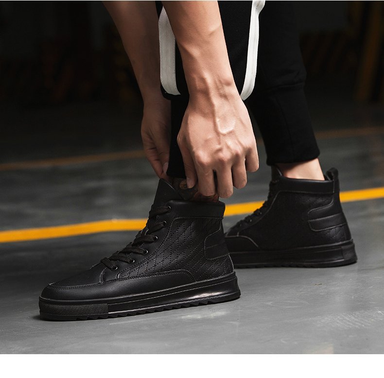 FINDSENSE品牌 四季款 新款 日本 男 高品質 個性 嘻哈 純色 舒適 耐磨 高幫板鞋 休閒鞋 潮流鞋子
