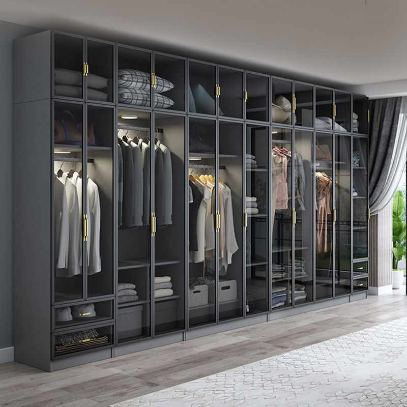 現代簡約玻璃門衣柜輕奢衣帽間柜子組合轉角二三四六八門家用臥室