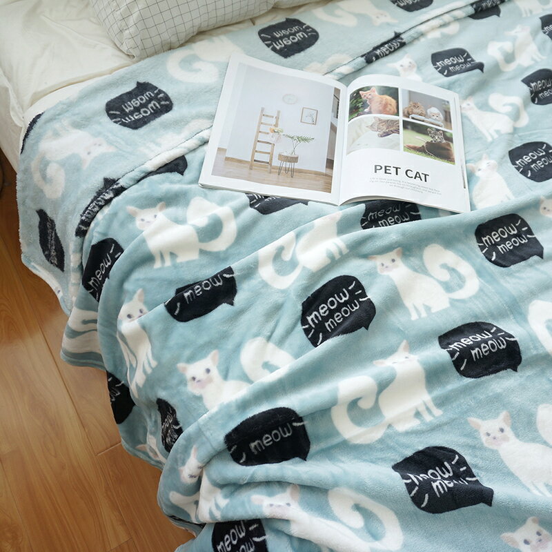 出口寵物印花系列法蘭絨單層雙人大毯子冬季保暖珊瑚絨床單蓋毯