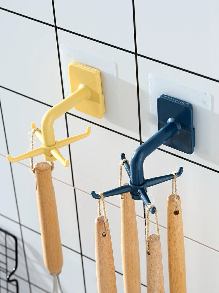 可旋轉掛鉤廚房創意免打孔廚具壁掛收納架浴室無痕粘鉤多功能掛架