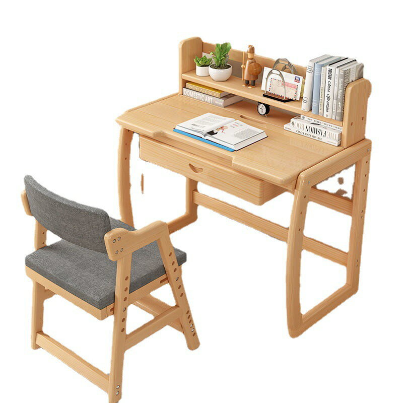 免運 可開發票 實木兒童學習桌書桌書架一體可升降小學生寫字桌家用臥室桌椅套裝