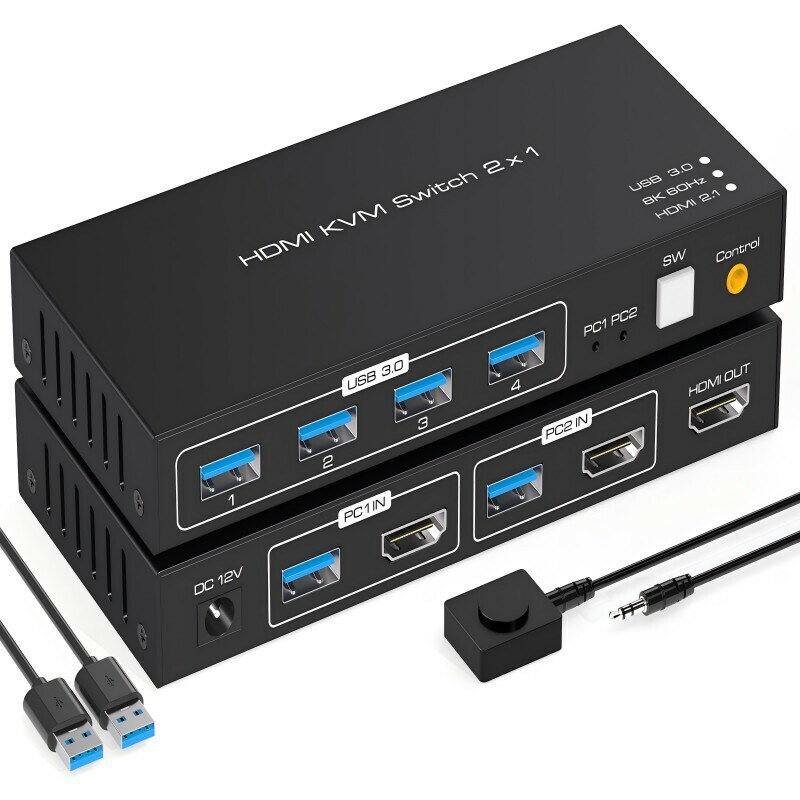 KVM切換器HDMI二進一出8K超清4K120Hz兩臺電腦共享鍵盤滑鼠USB3.0【宜家良品百貨】
