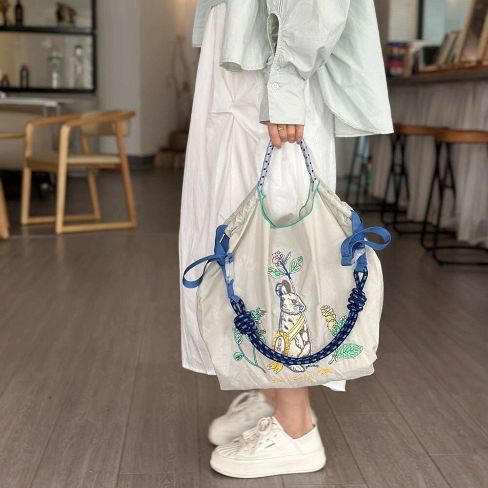 女包 免運 開立發票 高圓圓同款ball chain環保購物布袋刺繡大容量手提單肩斜挎布包
