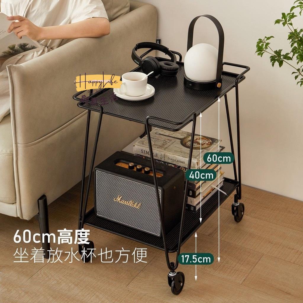 特惠/店長優選 【免費開票 設計感桌子】 源氏木語手推車家用黑色金屬雙層置物架客廳邊幾可移動收納小推車 移動桌子 移動茶幾新店開業 全館八折起 售後保障