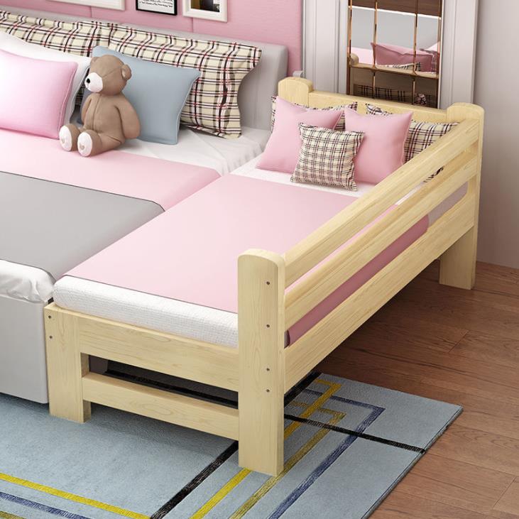 開發票 兒童床 實木兒童床加寬床拼接床單人床帶欄桿小床加床拼接大床可定做