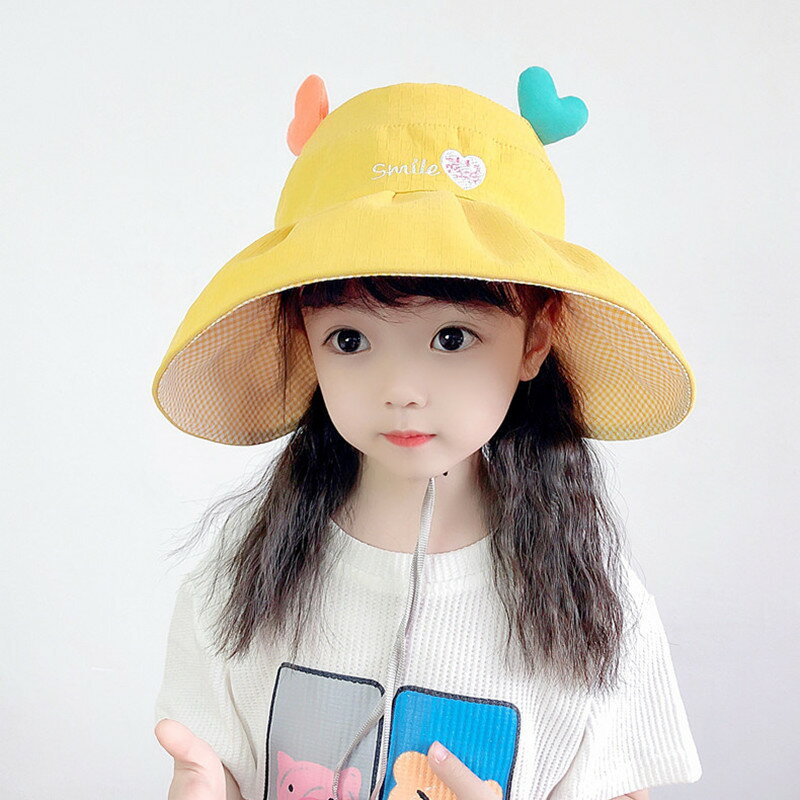 女童夏季防曬太陽帽寶寶遮陽帽男孩女孩防紫外線漁夫帽大帽檐盆帽