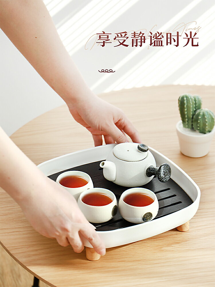 日式茶盤家用簡約方形小型輕奢現代放茶杯簡易茶具儲水式瀝水托盤