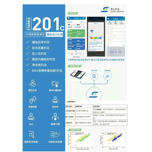 STARBIA201C 便攜式體組成分析儀 SA201C 九合一體脂計 健康管理用 體組成計 體重計 體重機 4