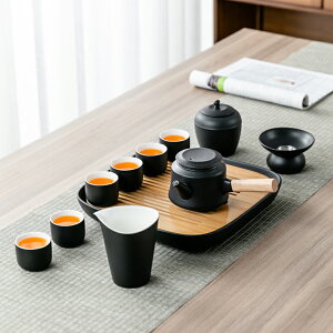 黑陶側把壺功夫茶具陶瓷套裝家用簡約儲水式干泡茶盤茶杯茶海