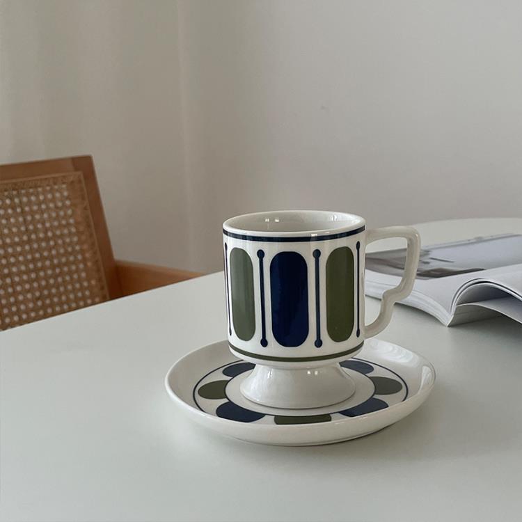 白嶼 復古vintage高腳咖啡杯蝴蝶耳把手創意陶瓷杯牛奶早餐杯杯子 樂樂百貨
