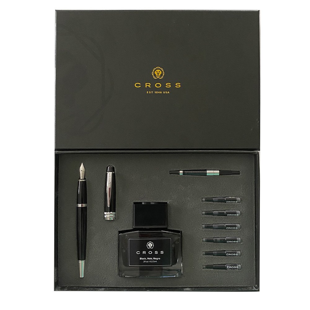 貝禮系列黑亮漆鋼筆套裝-不鏽鋼筆尖(中號)【九乘九購物網】