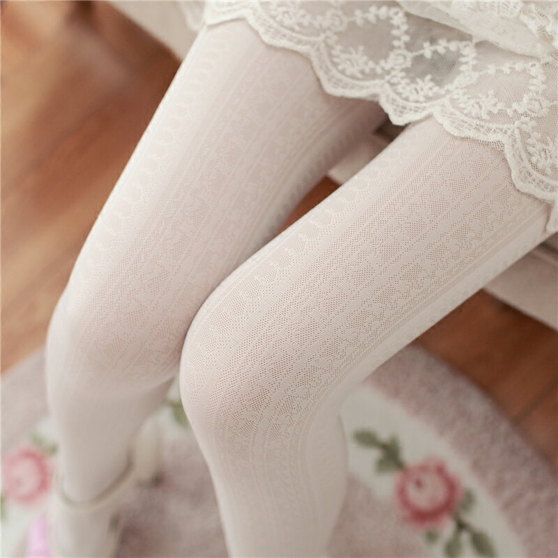 日系復古甜美蕾絲襪子提花公主白色絲襪連褲襪夏季薄款性感打底襪