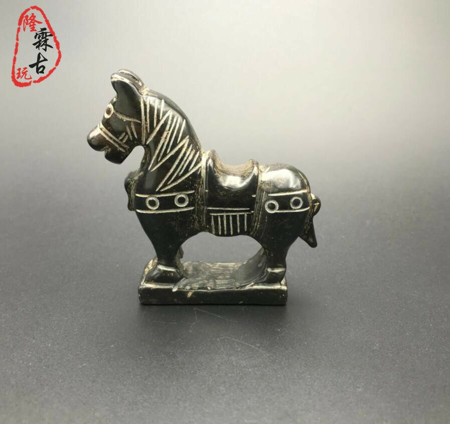 古玩玉器雜項收藏天然岫玉仿古做舊玉馬漢代戰馬擺件老物件老古董