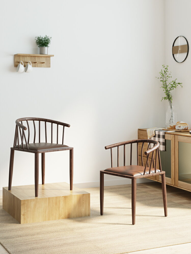 鐵藝軟包餐椅家用簡約現代北歐餐桌椅子單人太師椅靠背凳子北歐風