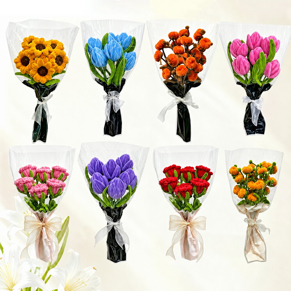 扭扭棒花束 DIY材料 鬱金香花束 手工毛根花 永生花 假花 生日禮物 情人節 畢業禮物【BlueCat】【JC5674】