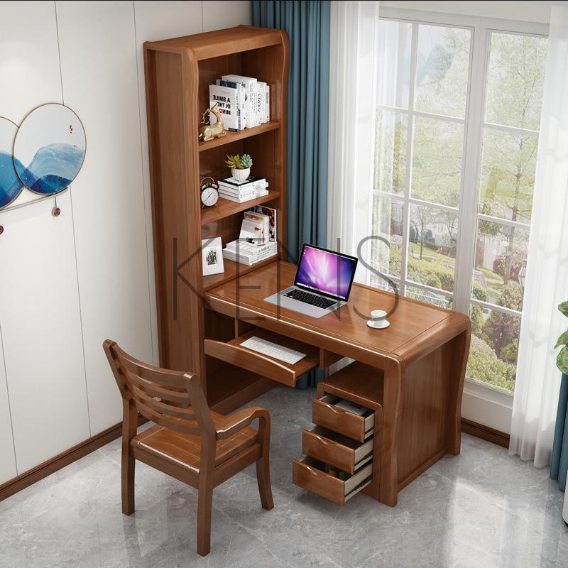 電腦桌 電腦臺 現代中式實木書桌學生學習寫字臺家用臥室電腦桌書架一體桌椅組合