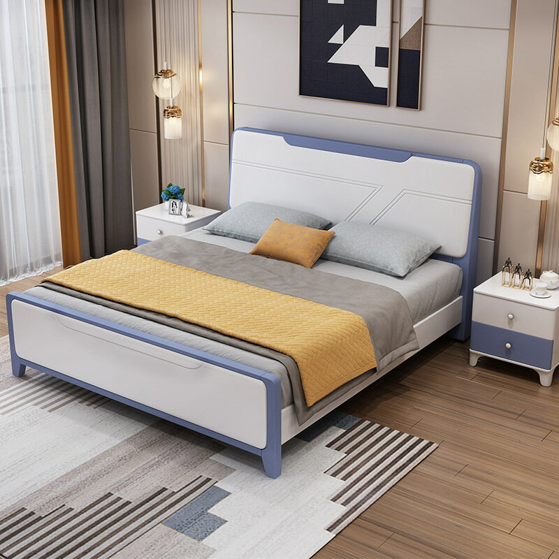 優樂悅~北歐實木床現代簡約主臥1.8米雙人床白色烤漆1.5米單人床高箱儲物