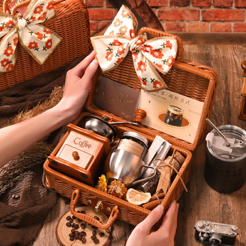 免運 手磨手搖手動咖啡機送人咖啡豆研磨機一體小型家用便攜式禮盒套裝
