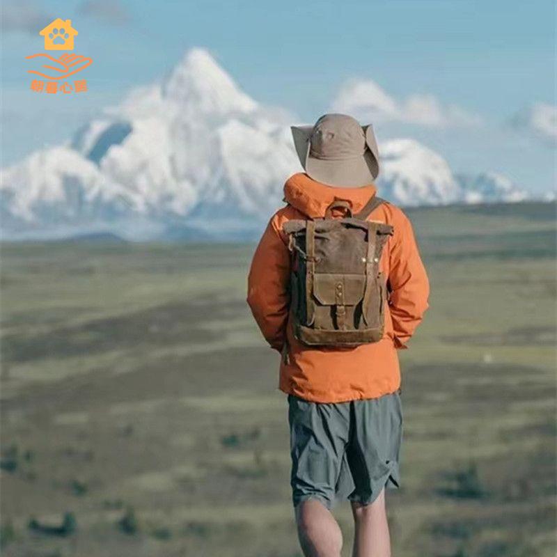 免運 牛皮包 挎包 挎肩包 單肩包 復古瘋馬皮防水揹包旅行登山戶外雙肩包大容量油蠟帆布書包 工廠現貨 八折下殺syej