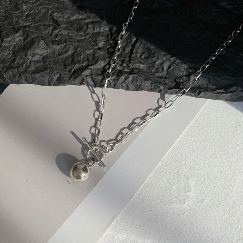 925純銀圓珠吊墜項鏈女年新款復古ins冷淡風鎖骨鏈轉運珠頸鏈 3
