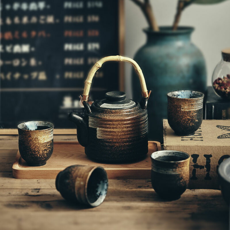 日式復古工夫茶具套裝家用景德鎮陶瓷民宿餐廳大號提梁茶壺1入
