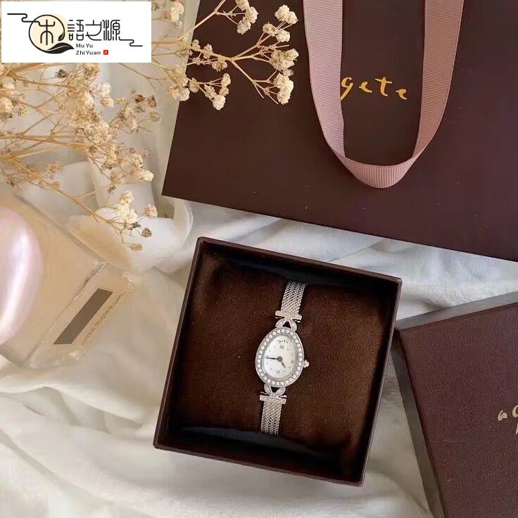 【公司貨 免運速發】高階腕錶 AGETE 個性原創手錶 石英手錶 日本手錶 vintage日本agete手錶橢小眾輕奢圓形表盤飽滿珍珠高階冷淡中古時尚女表原宿風 設計師款手錶 檀木手錶 極簡風手錶