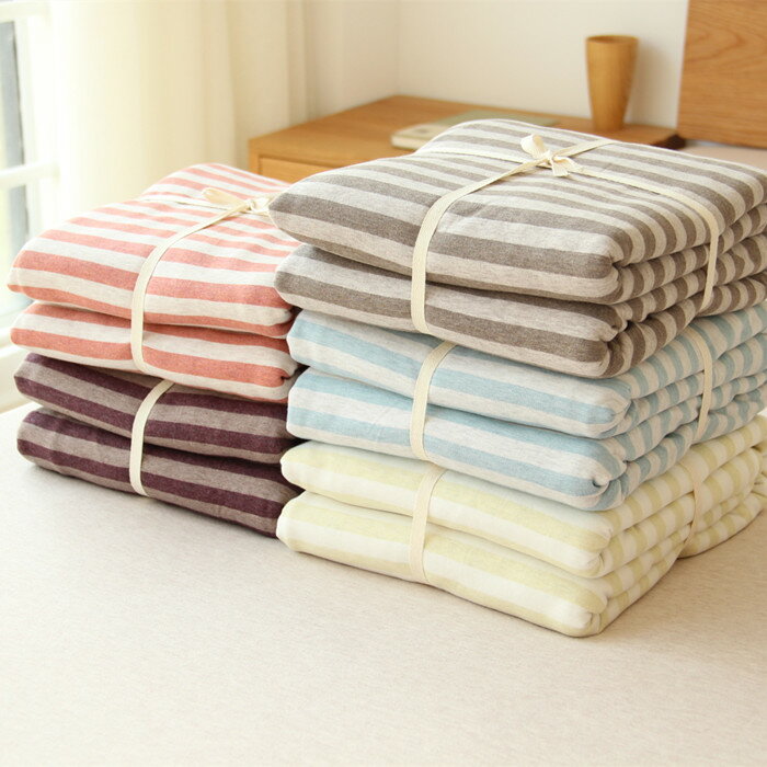 在耳邊日式簡約風格針織棉條紋被套全棉新疆棉天竺棉被罩床上用品