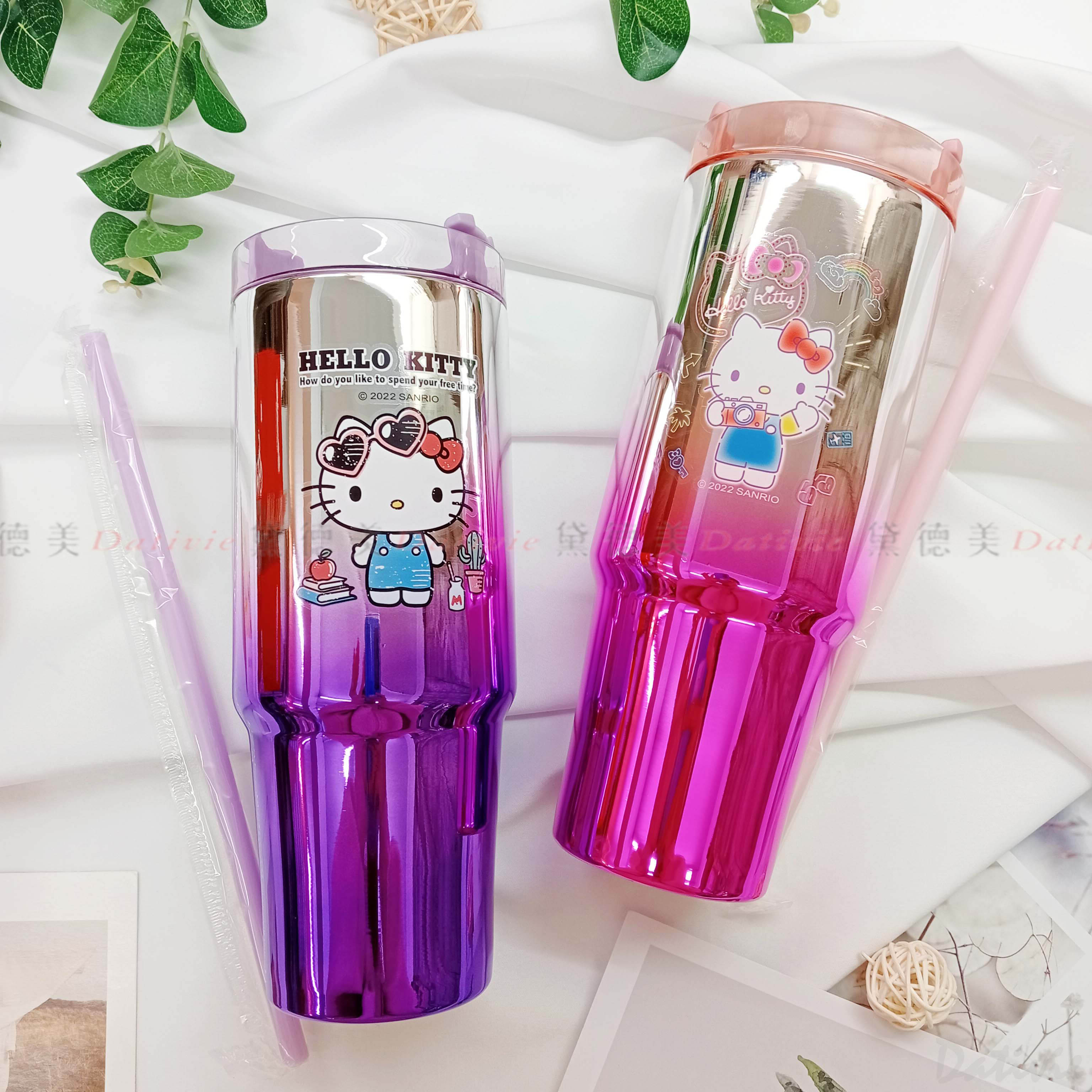 不鏽鋼亮彩吸管杯 450ml-Hello Kitty 三麗鷗 Sanrio 正版授權