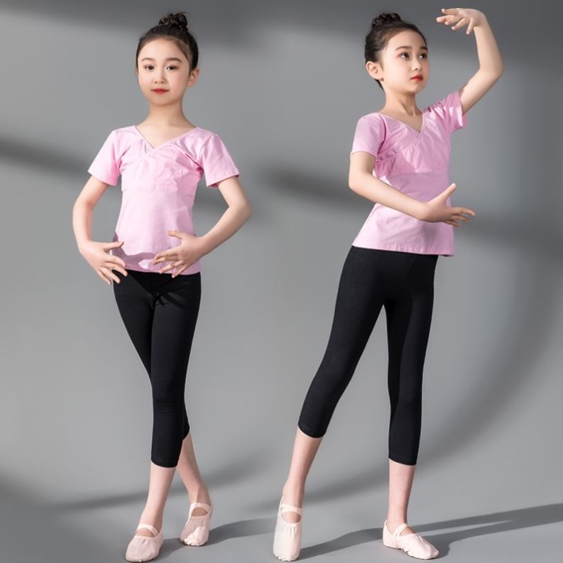 舞蹈練功服形體訓練服裝兒童女夏現代舞練舞跳舞短袖上衣褲子套裝
