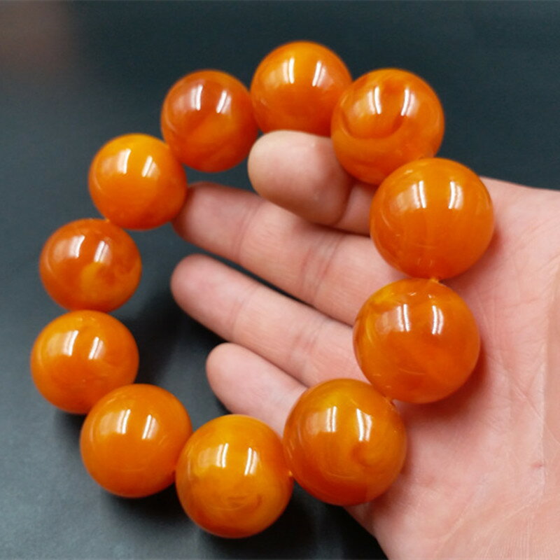 高檔精美 蜜蠟圓珠手鏈老蜜蠟18/20/22/24毫米手鏈雞油黃蜜蠟手串