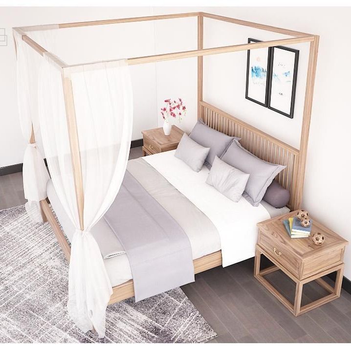 新中式實木床禪意1.51.8米雙人床簡約主臥大床四柱純實木床架子床