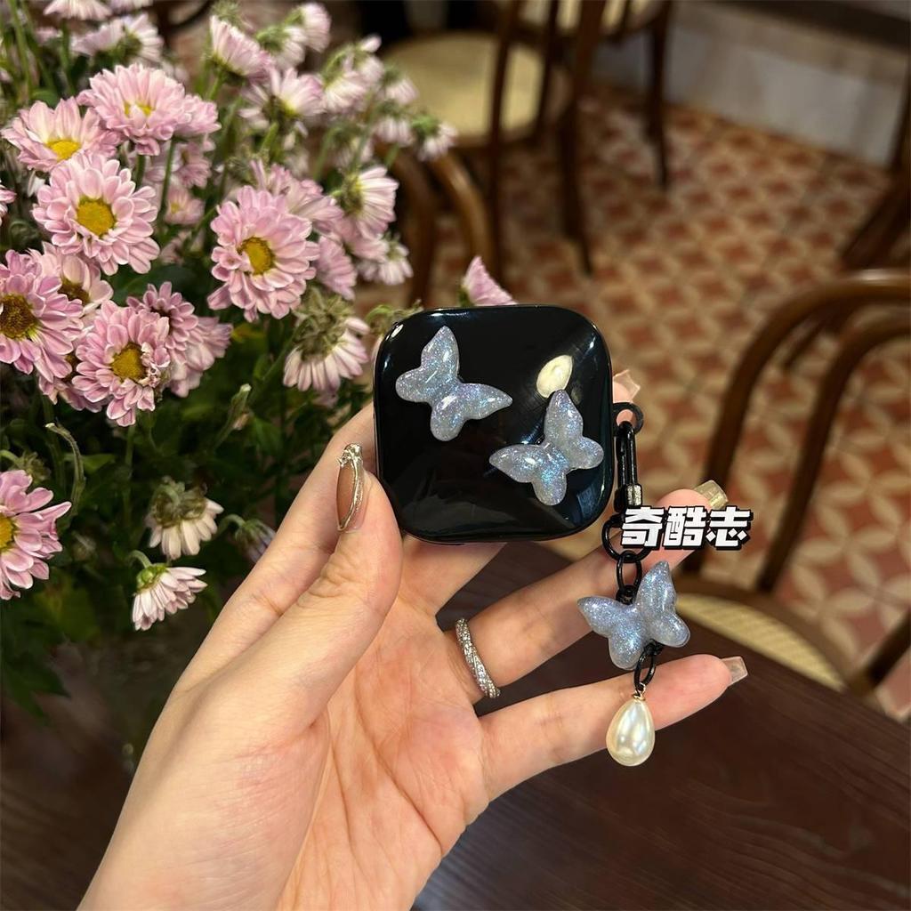 耳機保護殼 立體閃粉蝴蝶適用聲闊P30i蝴蝶珍珠掛墜Soundcore R50i NC耳機套