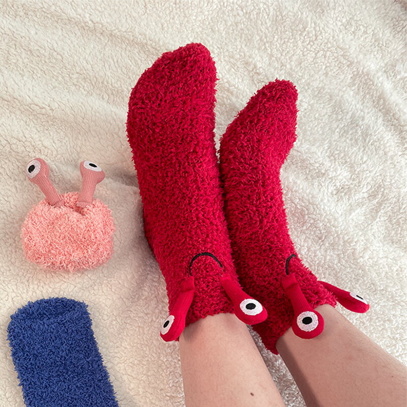 可愛珊瑚絨襪子女中筒襪加絨加厚冬天睡眠地板襪冬季家居保暖毛絨