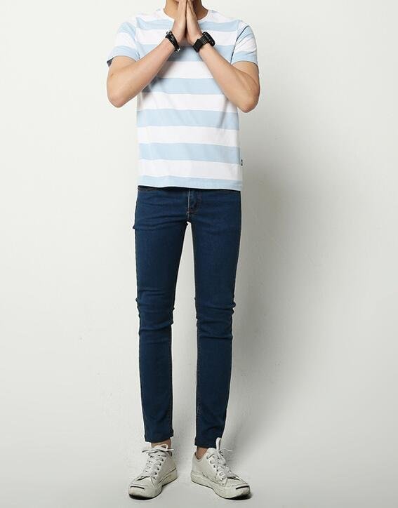 FINDSENSE Z1 韓國 時尚 潮 男 深藍色 簡單款 修身小腳褲 九分褲 休閒長褲 學生牛仔褲