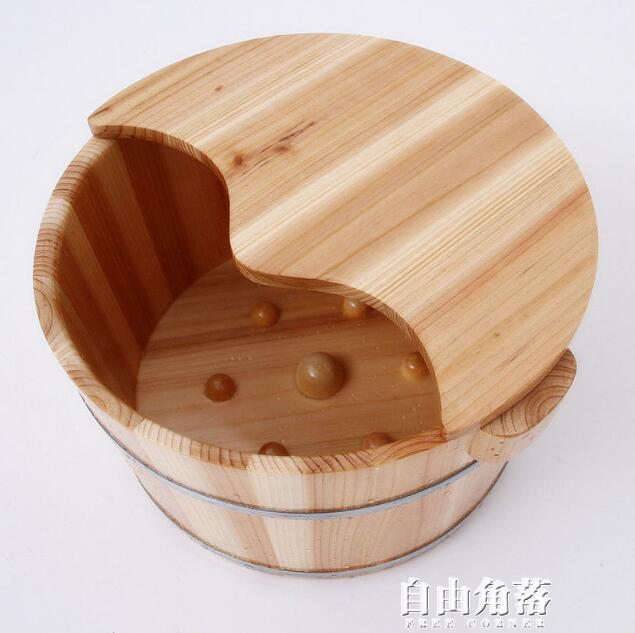 泡腳木桶香杉木高21足浴桶木盆帶蓋足浴盆加厚洗腳桶帶按摩 雙11全館免運