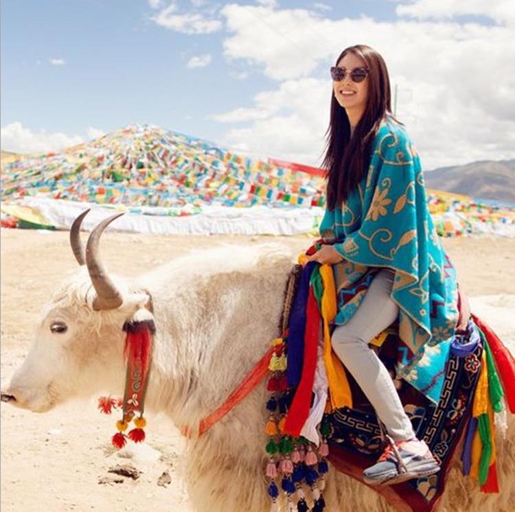 秋冬大披肩波西米亞加厚保暖仿羊絨女西藏旅行民族風流蘇圍巾斗篷1入