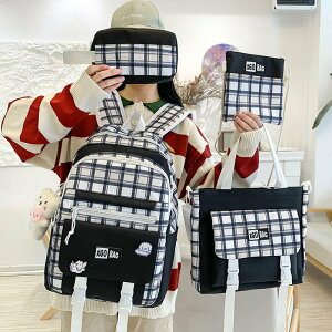 新款學生書包女韓版時尚格子初高中校園雙肩包大容量套裝背包批發204