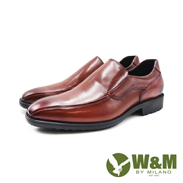 W&M(男)雙線光澤真皮輕量型皮鞋 男鞋-刷棕