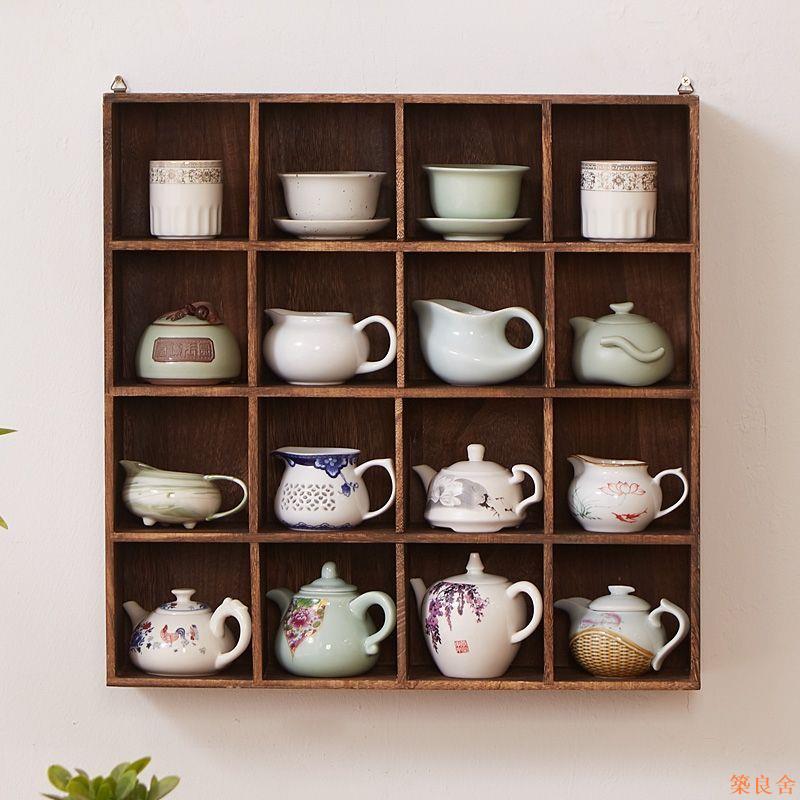 公司貨 免運 茶架 壁掛茶架 茶具收納架 杯架 燒桐博古架多寶閣展示架實木中式現代簡約掛墻茶架壁掛式置物架子0517