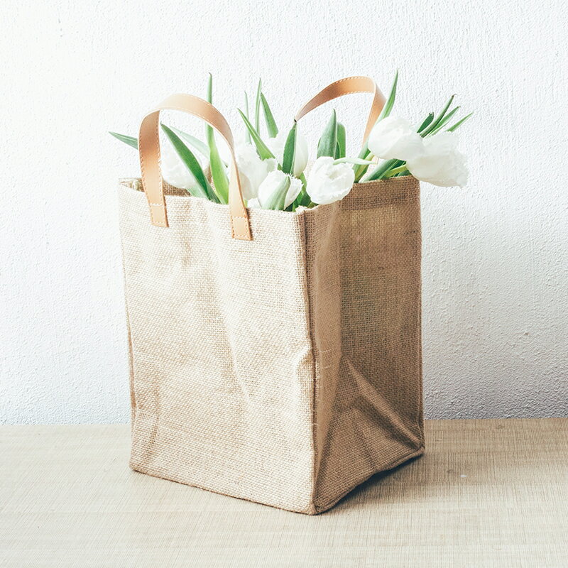 日系黃麻布藝防水手拎包創意花瓶器購物袋大容量居家收納籃手提袋
